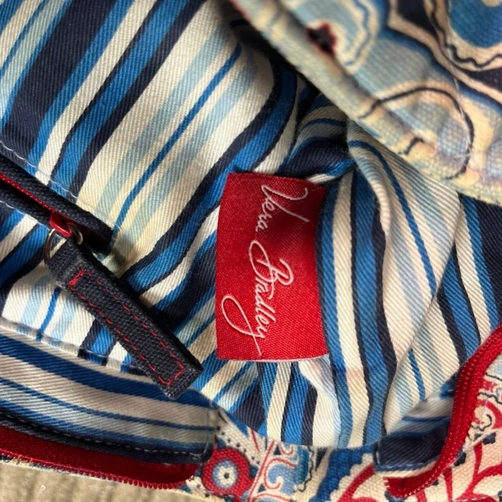 Vera Bradley Paisley Tote Bag and Matching Wallet Set Blue Red White Canvas